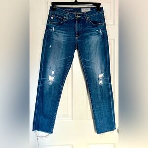 AG Adriano Goldschmied Ex-Boyfriend Slim Jeans Distressed Raw Hem Size 27 R